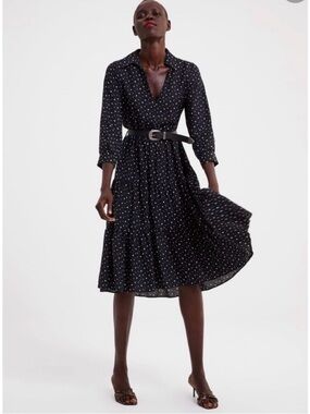 Zara Black Polka Dot Midi Dress